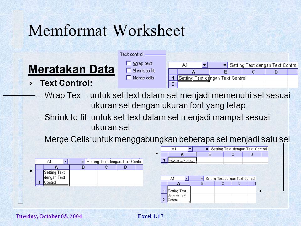 Memformat Worksheet Meratakan Data Text Control: