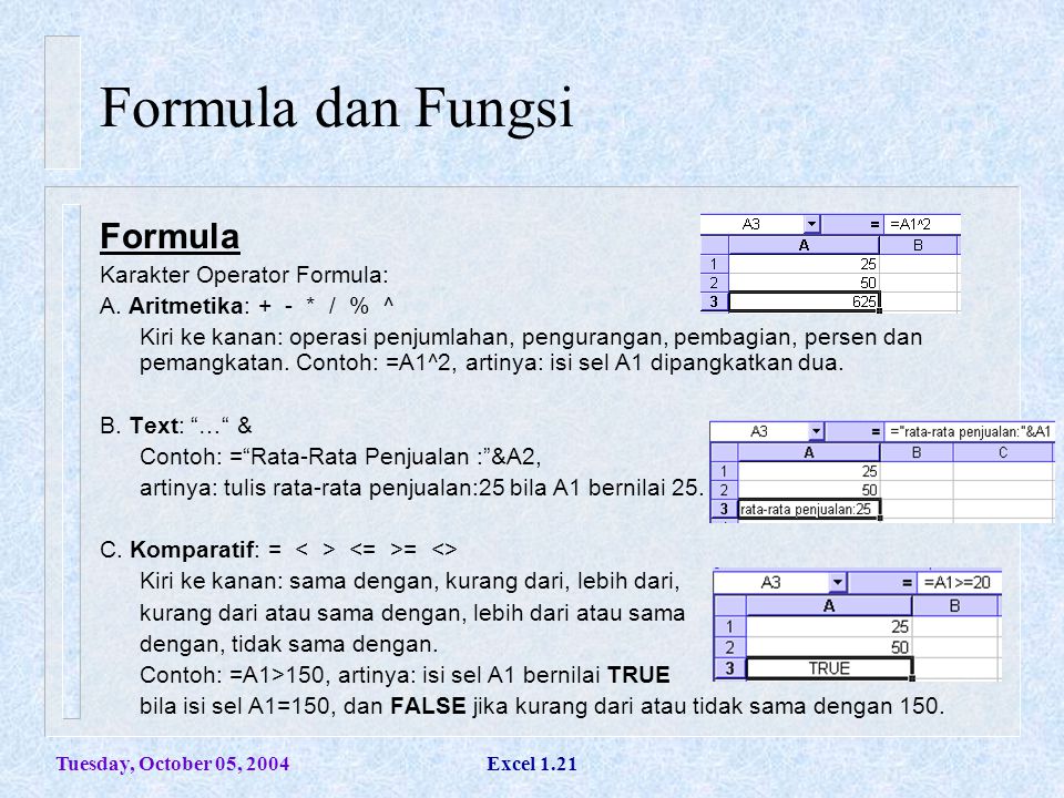 Formula dan Fungsi Formula Karakter Operator Formula: