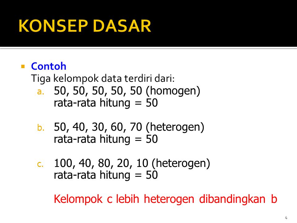 KONSEP DASAR Contoh Tiga kelompok data terdiri dari: