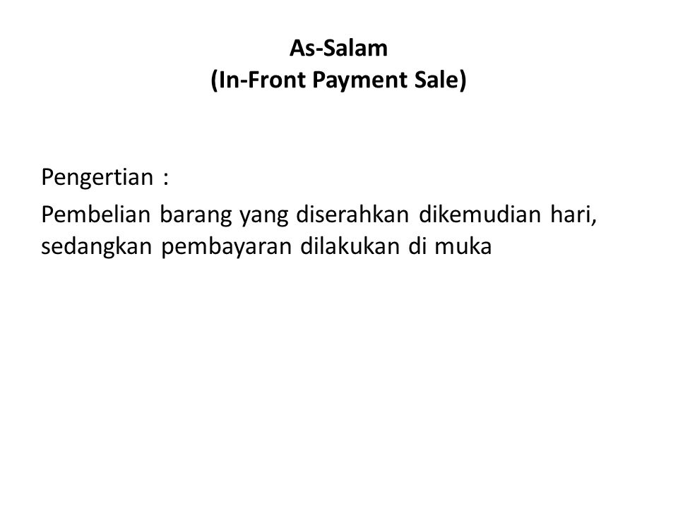 As-Salam (In-Front Payment Sale)