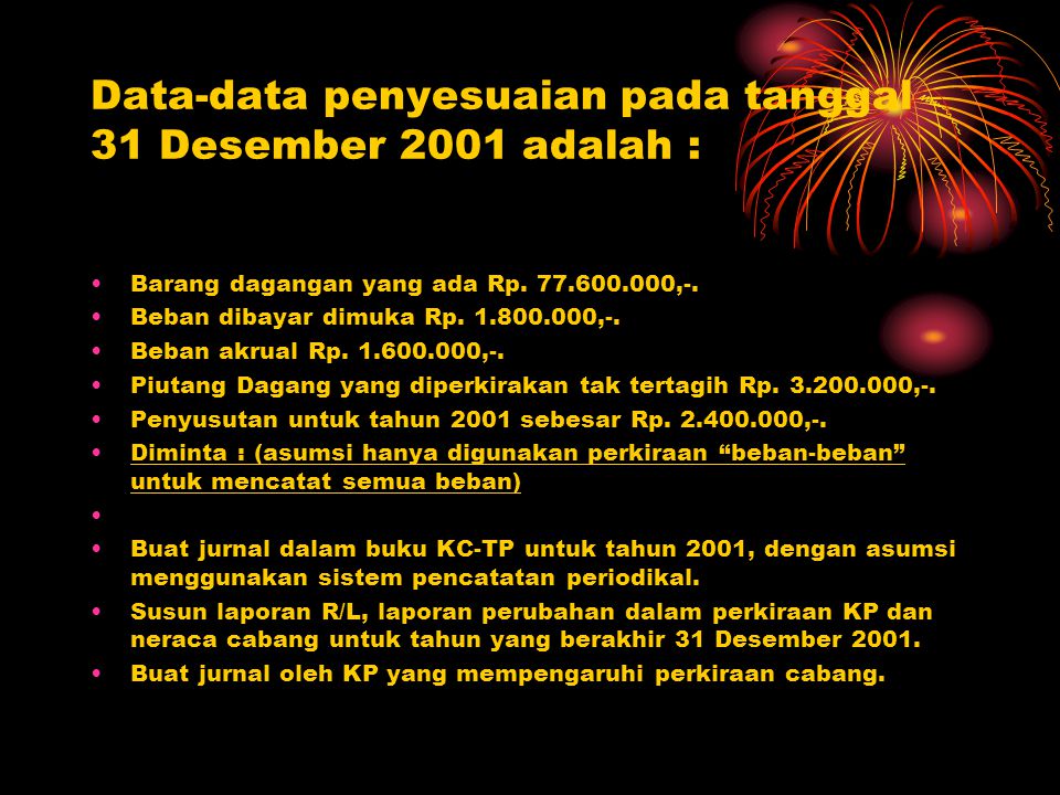 Data-data penyesuaian pada tanggal 31 Desember 2001 adalah :