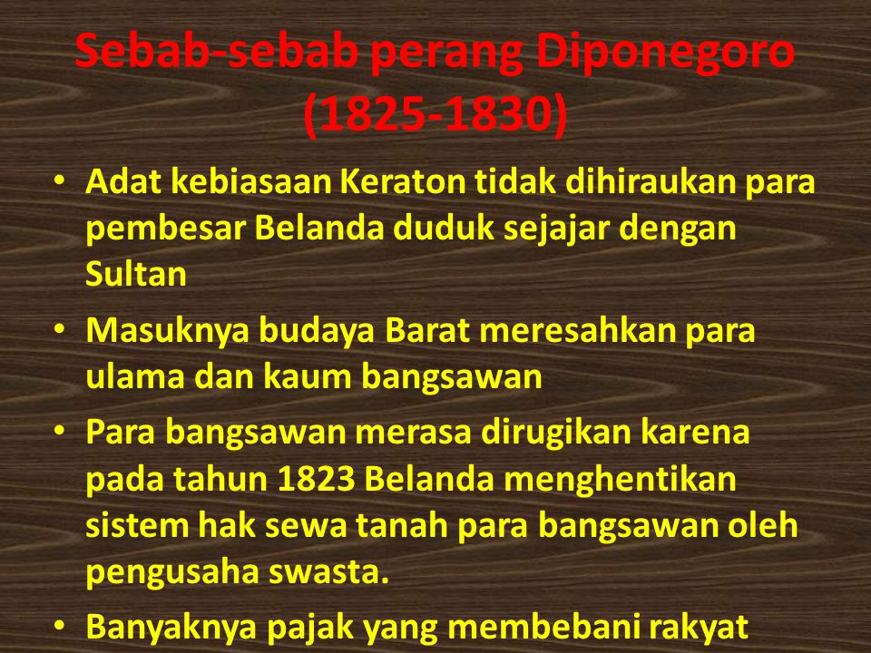 Sebab-sebab perang Diponegoro ( )