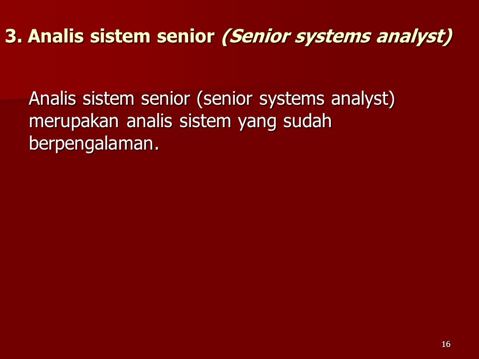 3. Analis sistem senior (Senior systems analyst)