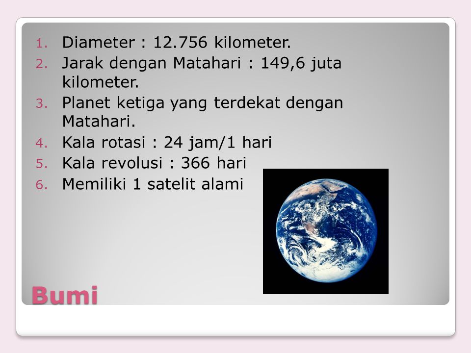 Bumi Diameter : kilometer.
