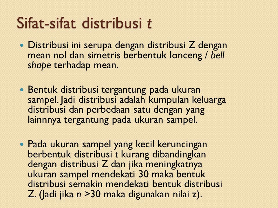 Sifat-sifat distribusi t
