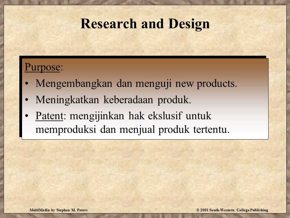 Research and Design Purpose: Mengembangkan dan menguji new products.