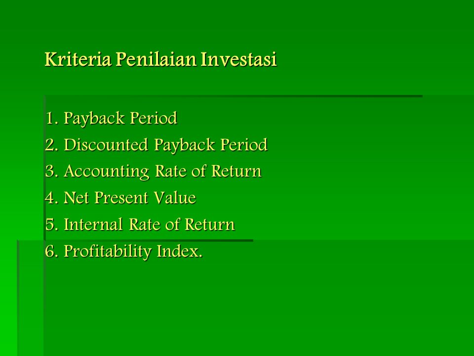 Kriteria Penilaian Investasi