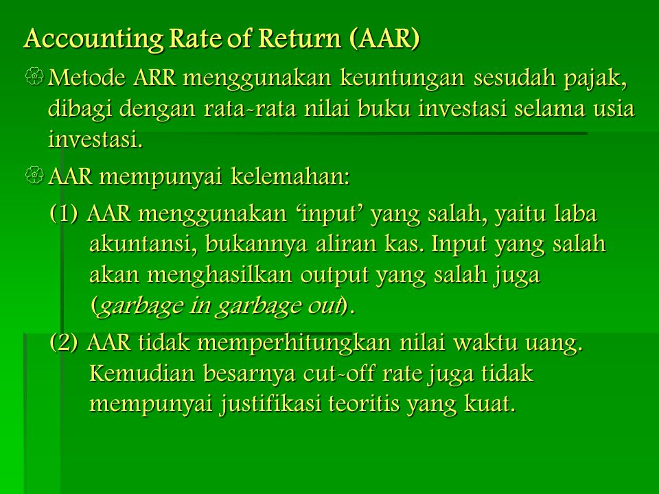Accounting Rate of Return (AAR)