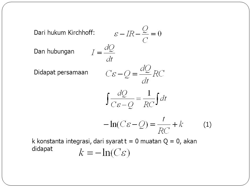 Dari hukum Kirchhoff: Dan hubungan. Didapat persamaan.