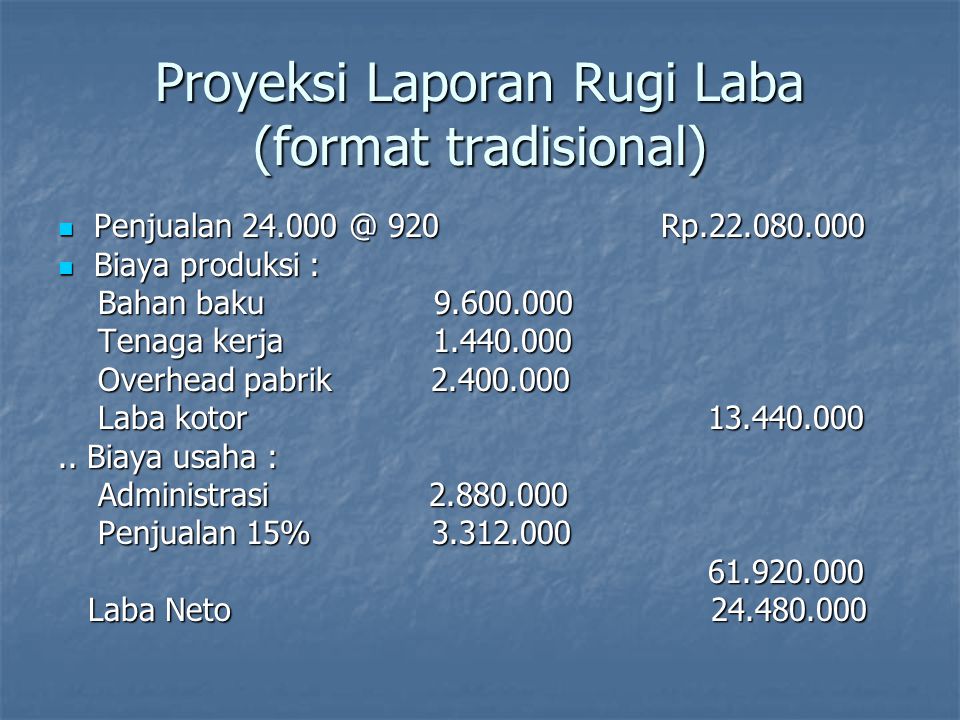 Proyeksi Laporan Rugi Laba (format tradisional)