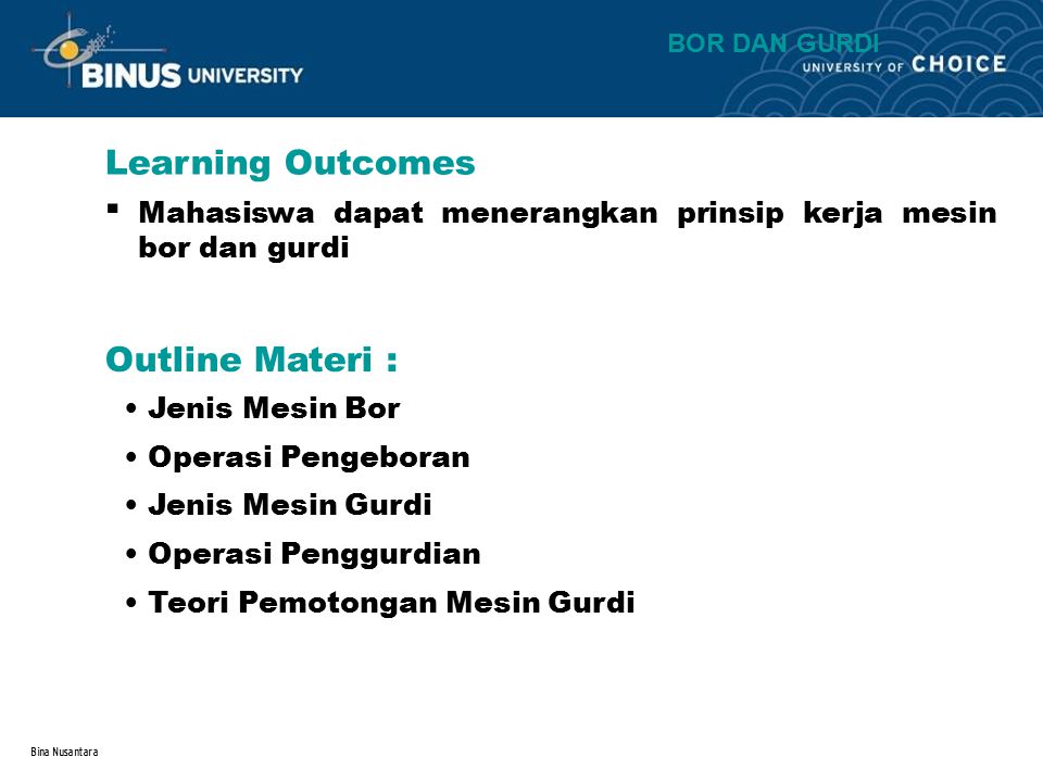 . Learning Outcomes Outline Materi :
