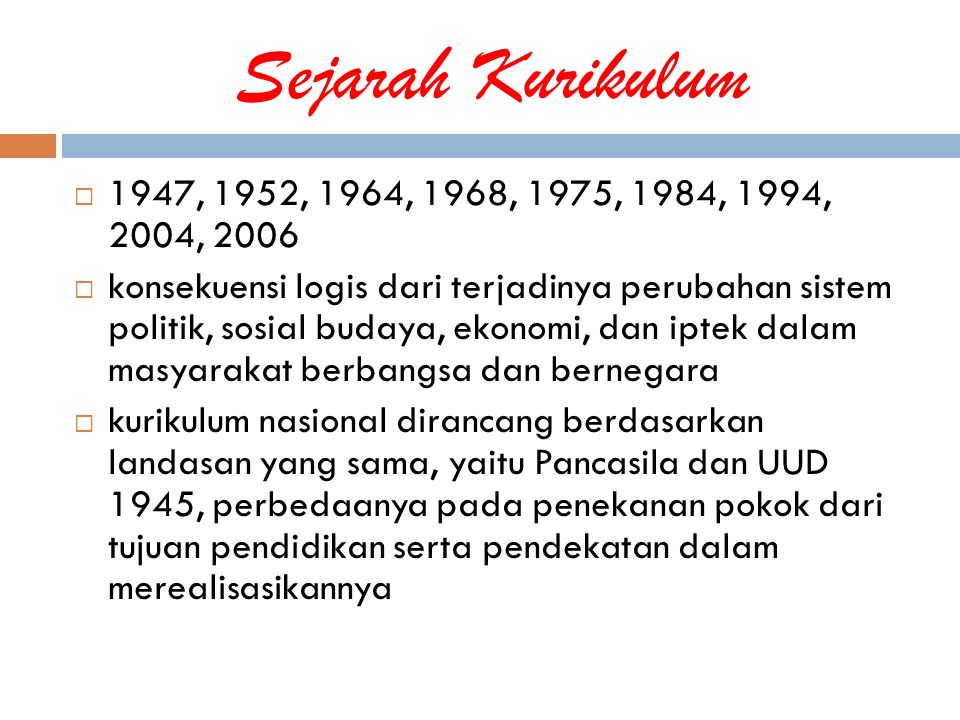 Sejarah Kurikulum 1947, 1952, 1964, 1968, 1975, 1984, 1994, 2004,