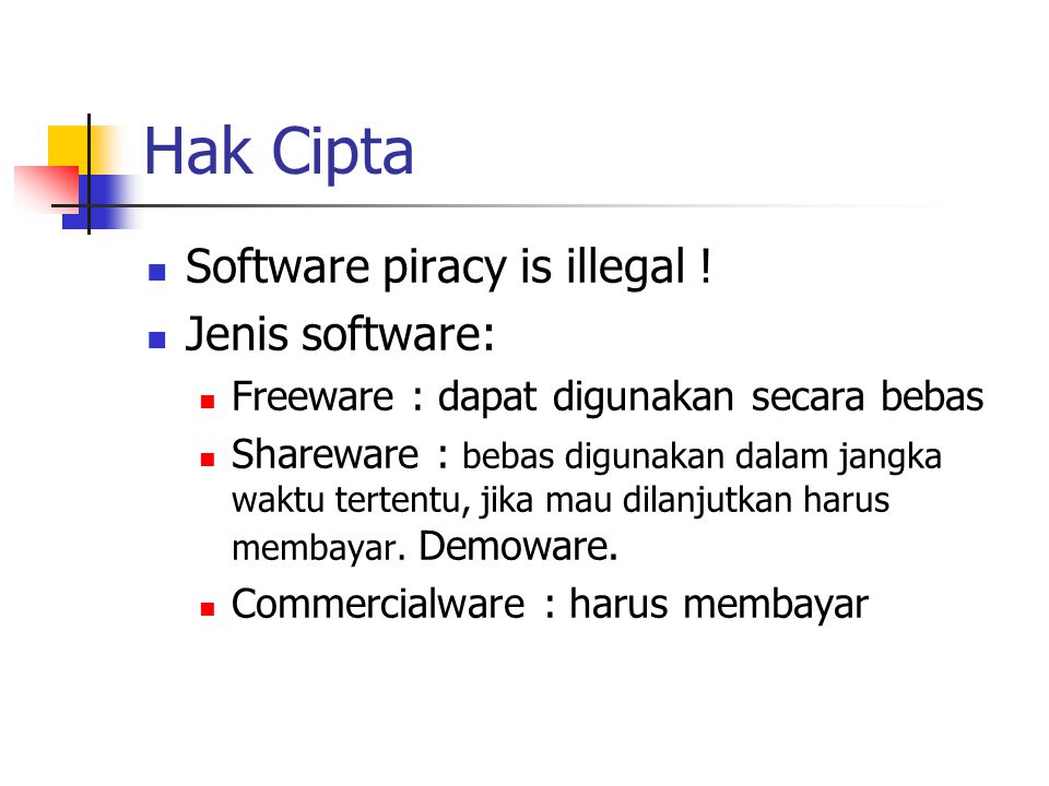 Hak Cipta Software piracy is illegal ! Jenis software: