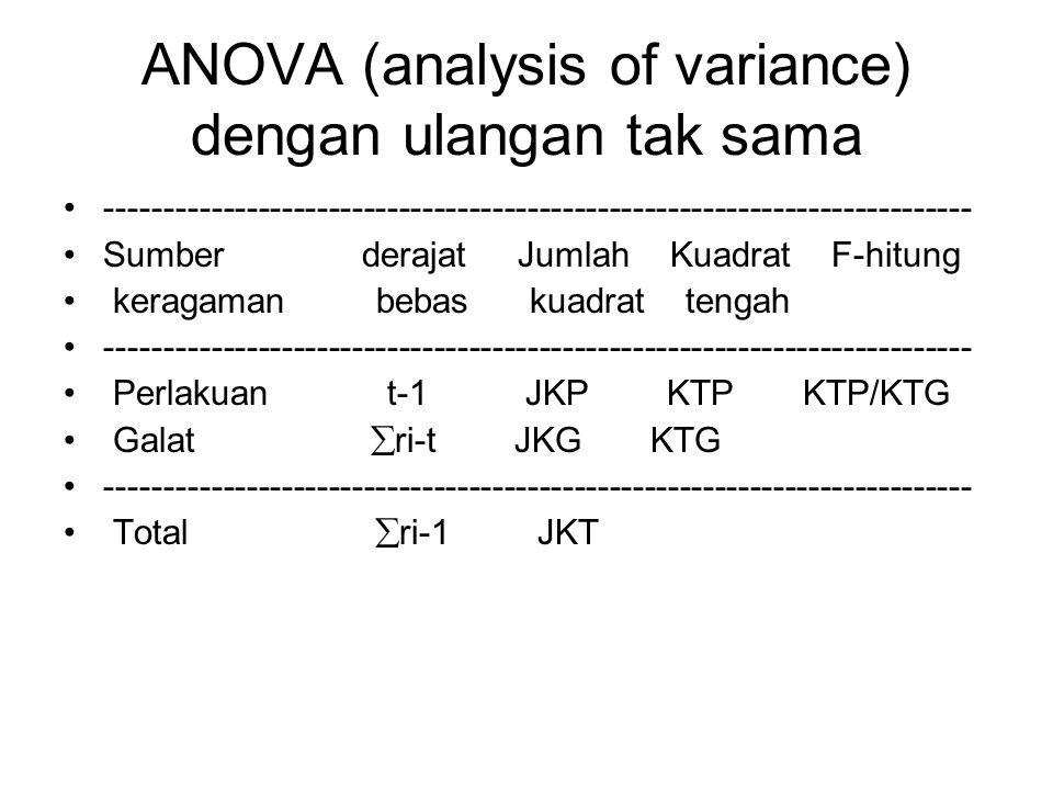 ANOVA (analysis of variance) dengan ulangan tak sama