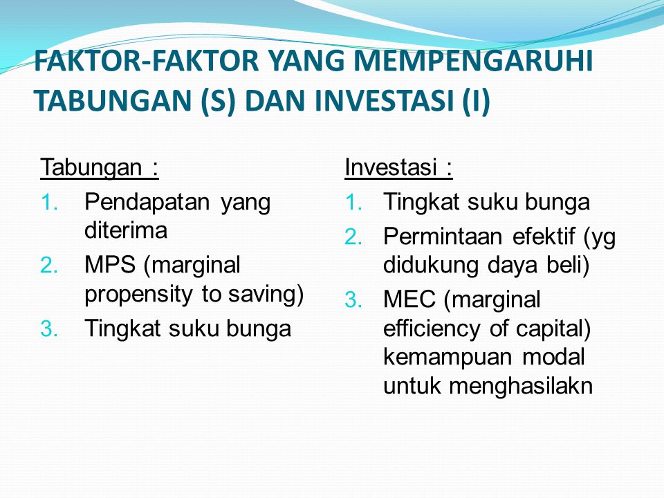FAKTOR-FAKTOR YANG MEMPENGARUHI TABUNGAN (S) DAN INVESTASI (I)