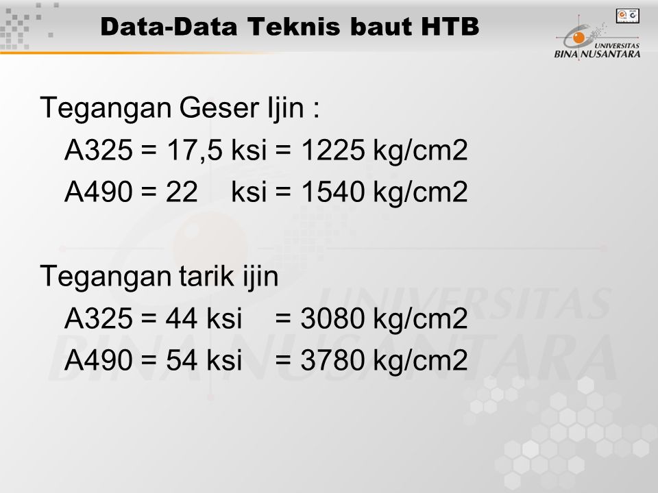 Data-Data Teknis baut HTB