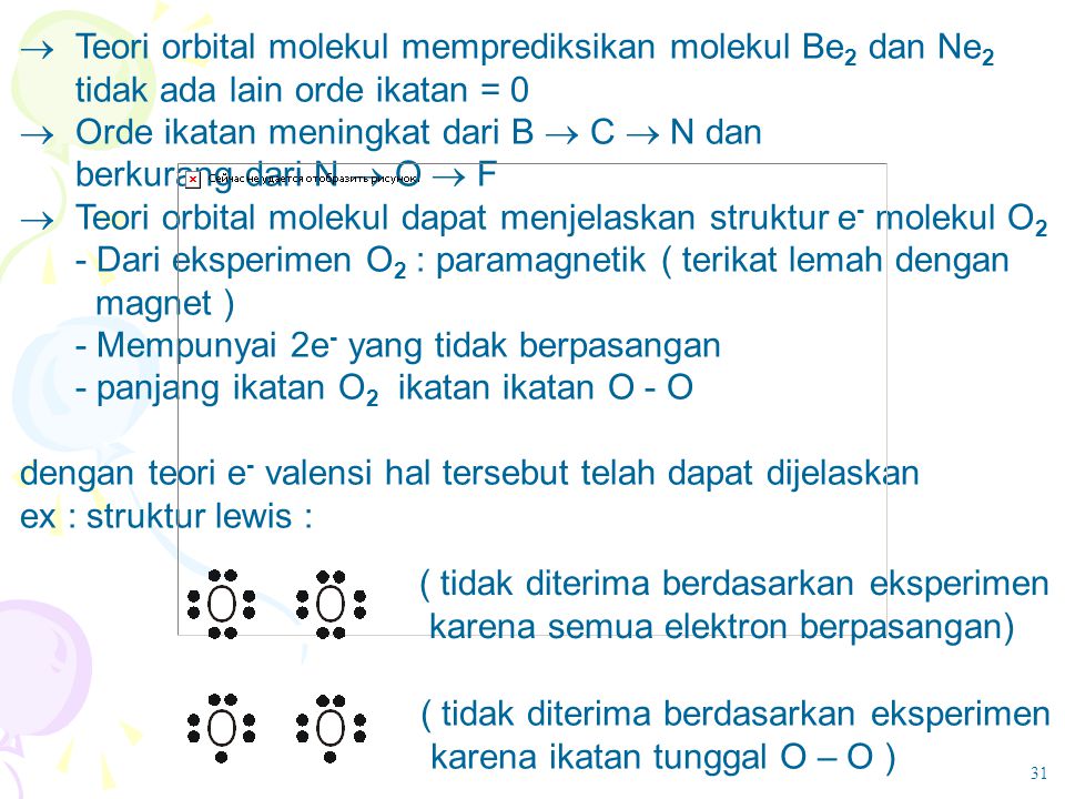  Teori orbital molekul memprediksikan molekul Be2 dan Ne2