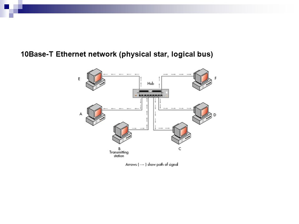 10Base-T Ethernet network (physical star, logical bus)