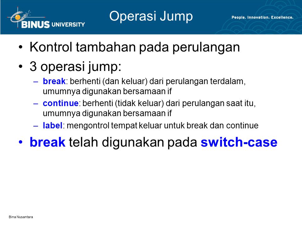 Kontrol tambahan pada perulangan 3 operasi jump: