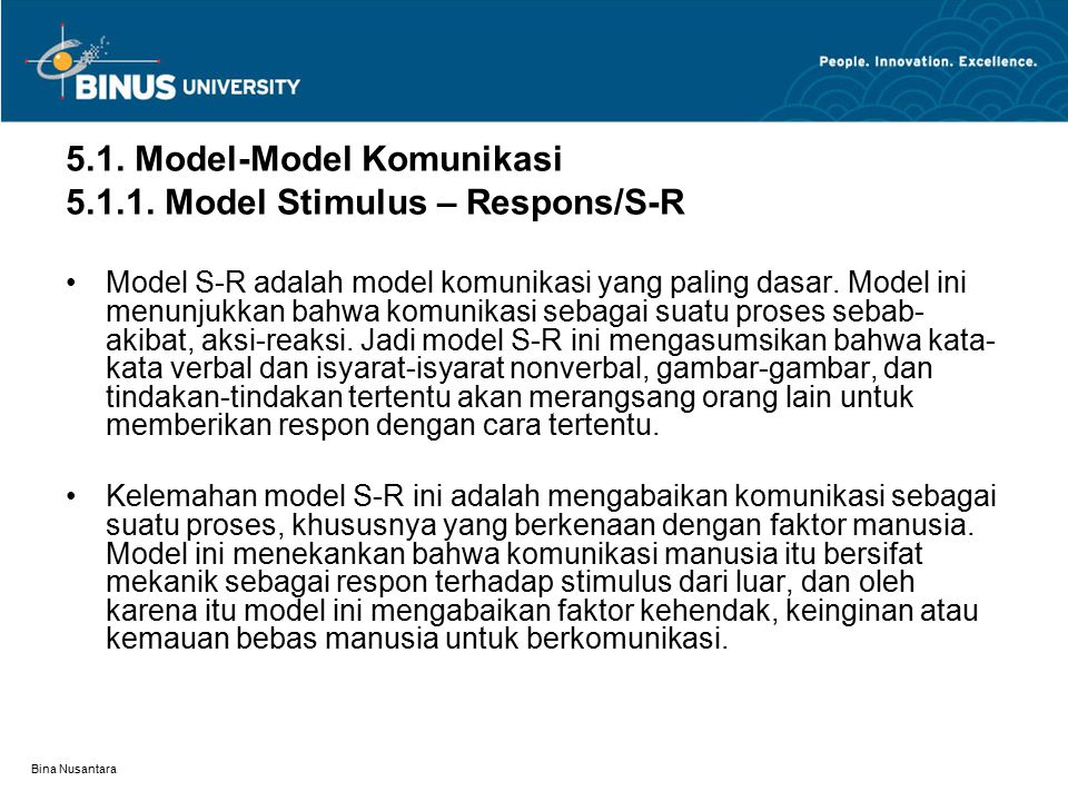 5.1. Model-Model Komunikasi Model Stimulus – Respons/S-R