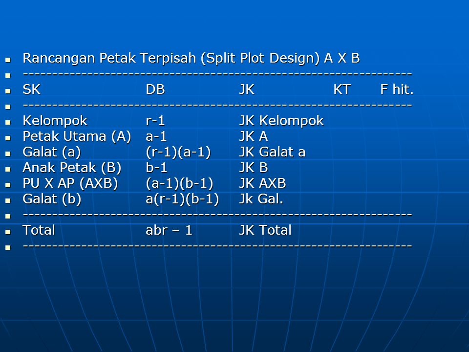 Rancangan Petak Terpisah (Split Plot Design) A X B