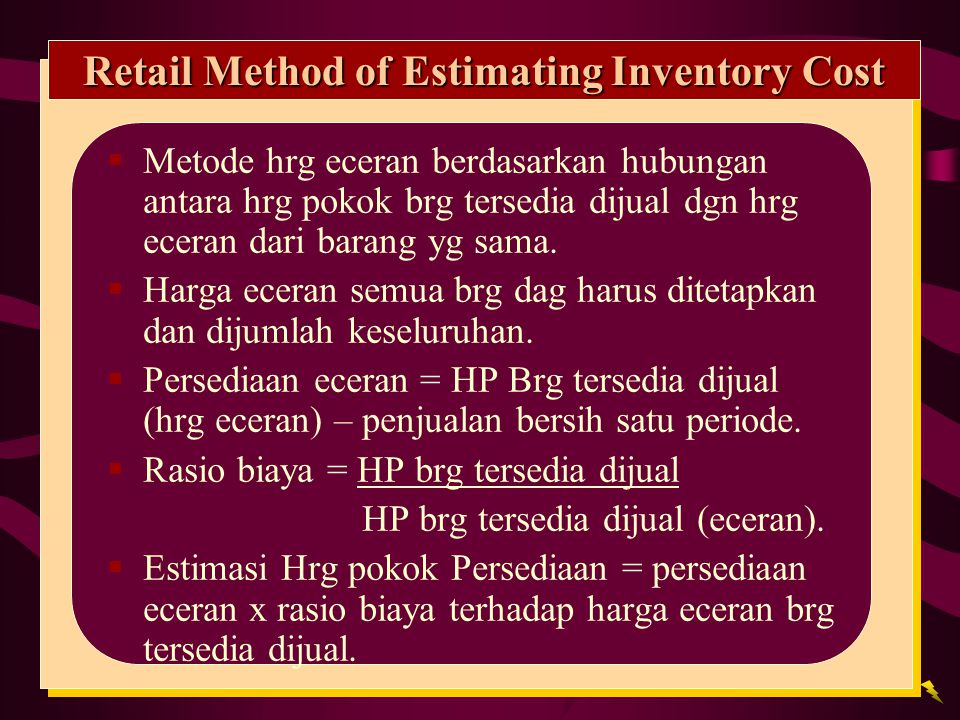 Retail Method of Estimating Inventory Cost