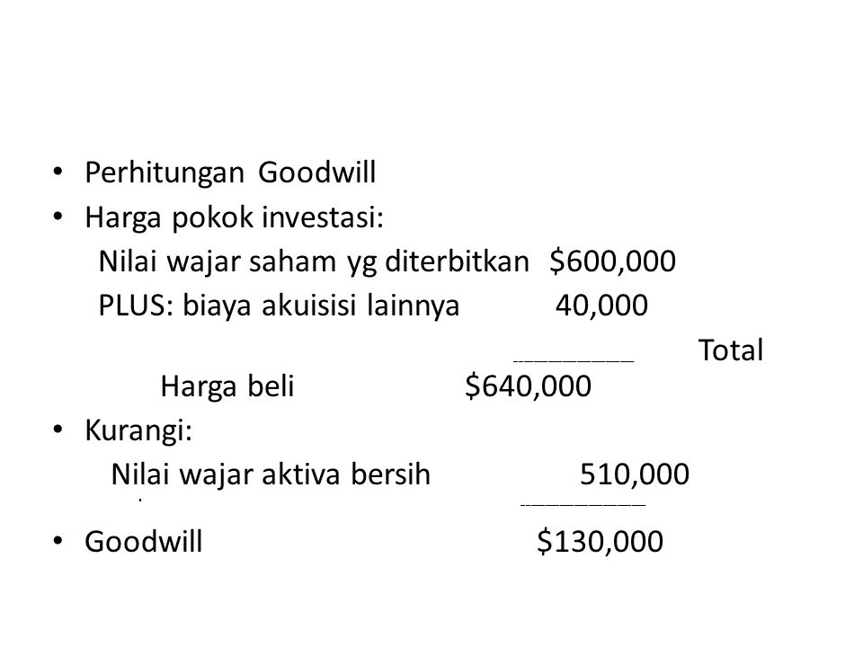 Harga pokok investasi: Nilai wajar saham yg diterbitkan $600,000