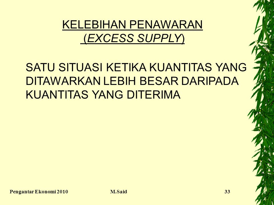 KELEBIHAN PENAWARAN (EXCESS SUPPLY)