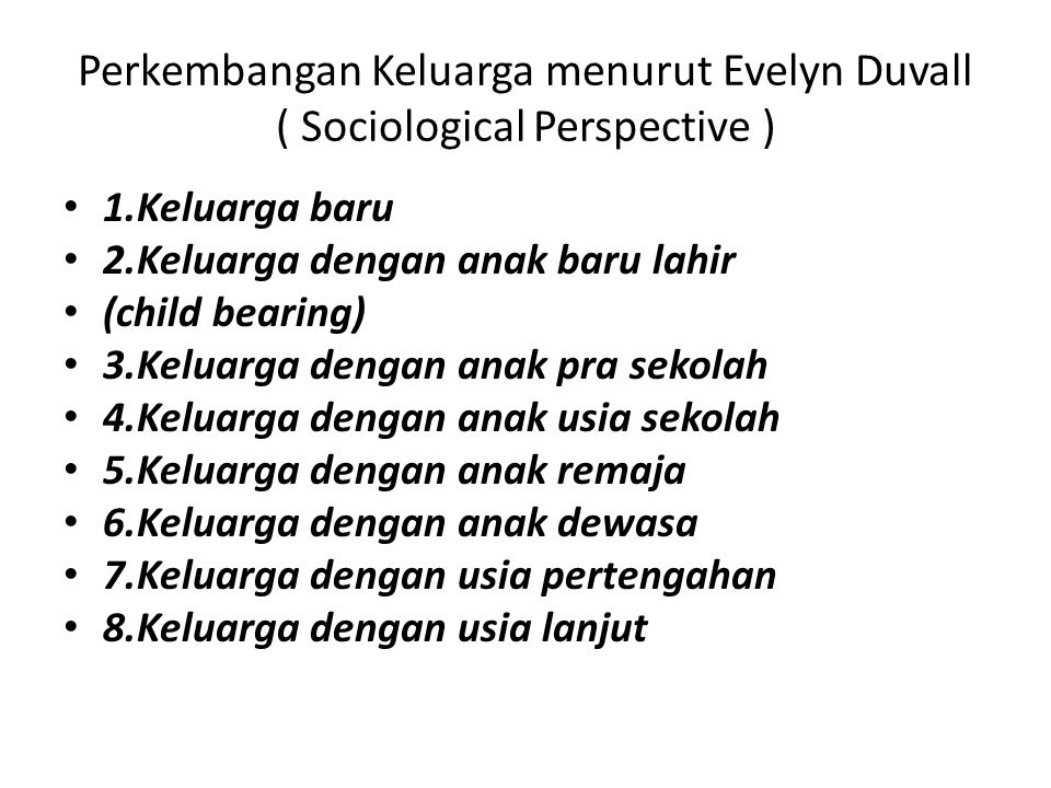 Perkembangan Keluarga menurut Evelyn Duvall ( Sociological Perspective )