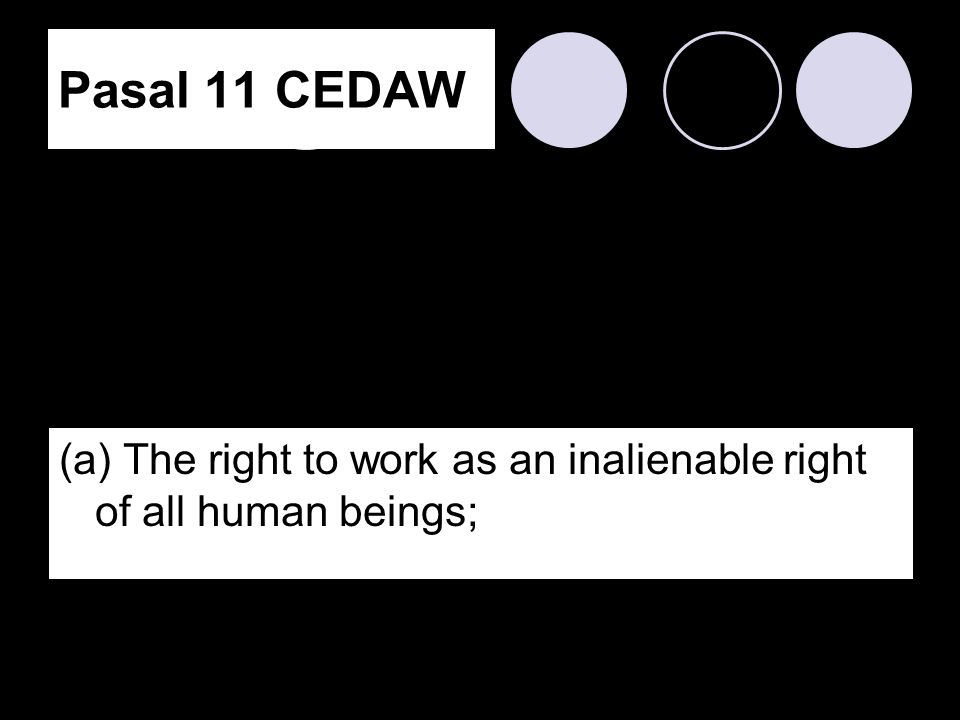 Pasal 11 CEDAW (a) The right to work as an inalienable right of all human beings;