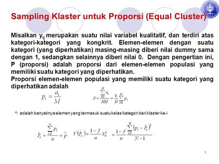 Sampling Klaster untuk Proporsi (Equal Cluster)