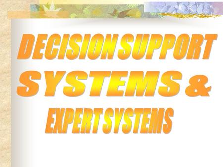 DECISION SUPPORT SYSTEMS & EXPERT SYSTEMS.