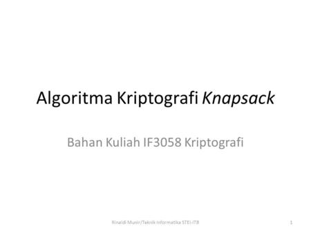 Algoritma Kriptografi Knapsack