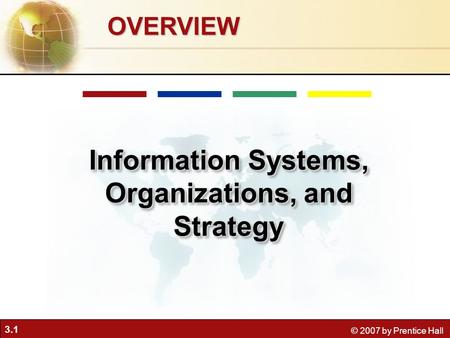 3.1 © 2007 by Prentice Hall OVERVIEW Information Systems, Organizations, and Strategy.