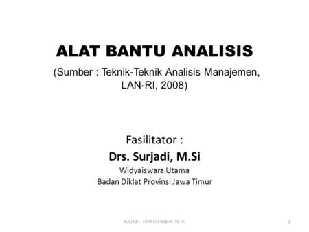 Fasilitator : Drs. Surjadi, M.Si Widyaiswara Utama