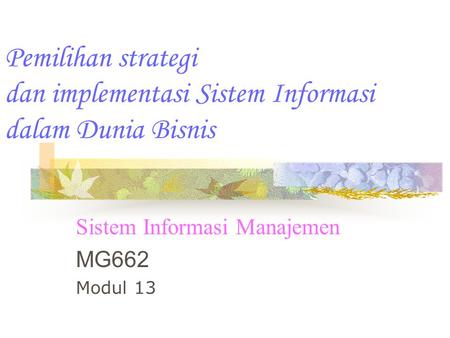 Sistem Informasi Manajemen MG662 Modul 13