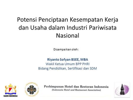 Disampaikan oleh: Riyanto Sofyan BSEE, MBA Wakil Ketua Umum BPP PHRI