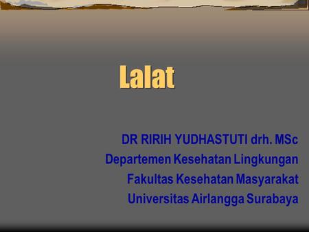 Lalat DR RIRIH YUDHASTUTI drh. MSc Departemen Kesehatan Lingkungan