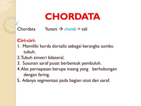 CHORDATA Chordata Yunani  chorde = tali Ciri-ciri: