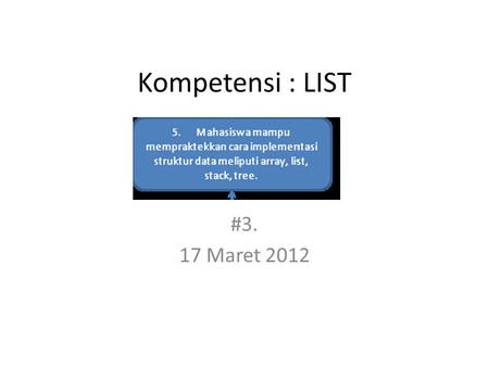 Kompetensi : LIST #3. 17 Maret 2012. Kompetensi 5.
