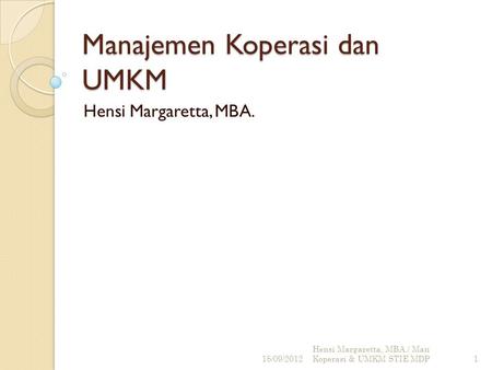 Manajemen Koperasi dan UMKM
