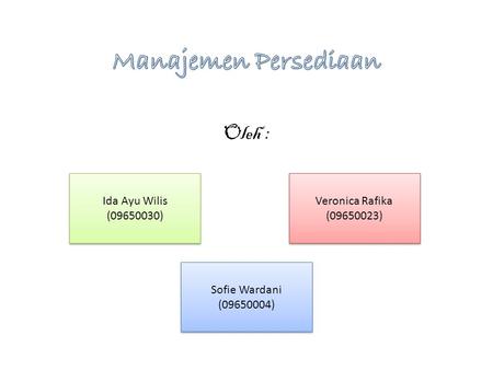 Manajemen Persediaan Oleh : Ida Ayu Wilis ( ) Veronica Rafika