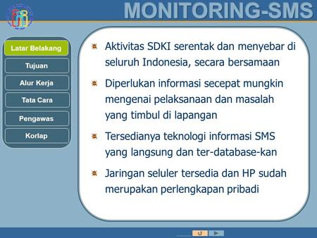 Latar Belakang Tujuan Alur Kerja Tata Cara Aktivitas SDKI serentak dan menyebar di seluruh Indonesia, secara bersamaan Diperlukan informasi secepat mungkin.