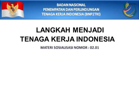 TENAGA KERJA INDONESIA MATERI SOSIALISASI NOMOR : 02.01