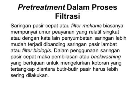 Pretreatment Dalam Proses Filtrasi