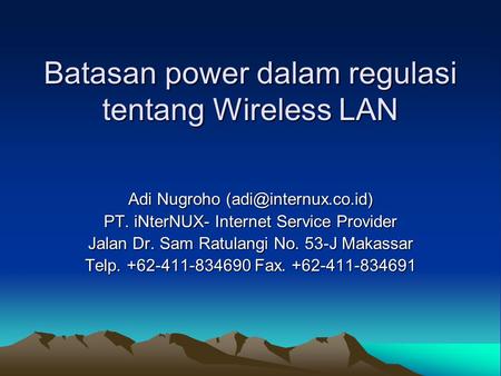 Batasan power dalam regulasi tentang Wireless LAN