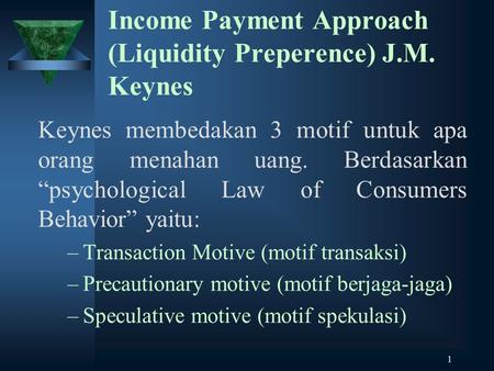 Income Payment Approach (Liquidity Preperence) J.M. Keynes