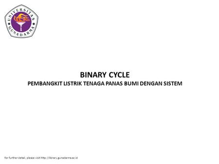 BINARY CYCLE PEMBANGKIT LISTRIK TENAGA PANAS BUMI DENGAN SISTEM