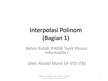 Interpolasi Polinom (Bagian 1)