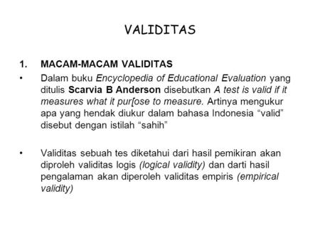 VALIDITAS MACAM-MACAM VALIDITAS